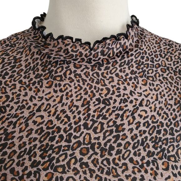 Y2K Mesh Top Cheetah Leopard Long Sleeve Lettuce Hem Whimsigoth S - Picture 2 of 13
